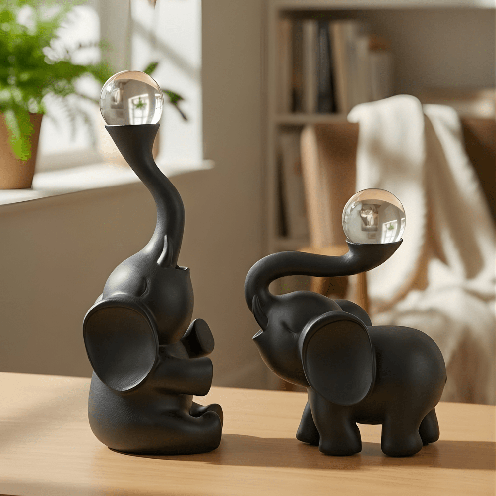 EleGlow™ Elephant Decor Showpiece – Modern Resin Art Sculpture with Light Accent set - Memories InsiteELEPHANT SCULPTURE SET ( BLACK)